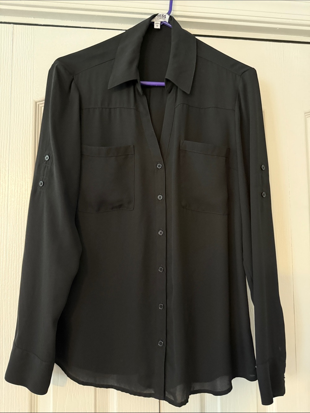 Express Black Long Sleeve Button-Up Blouse slim fit portofino blouse